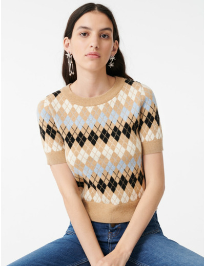 Pull manches courtes en jacquard