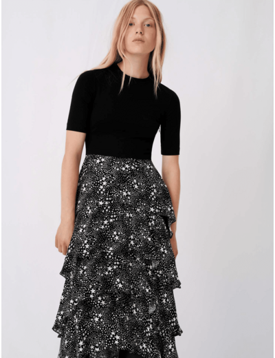 Robe trompe-l'oeil jersey, jupe imprimée