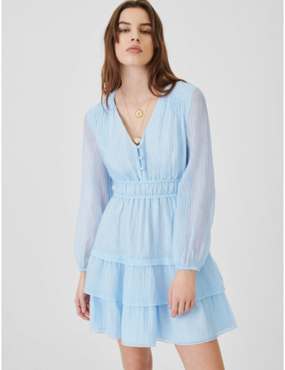 Robe en voile effet froissé à volants