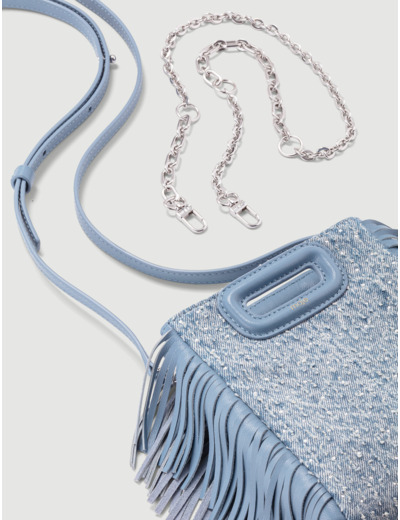 Sac M mini en toile denim et strass