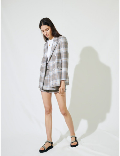 Veste de blazer croisée à carreaux