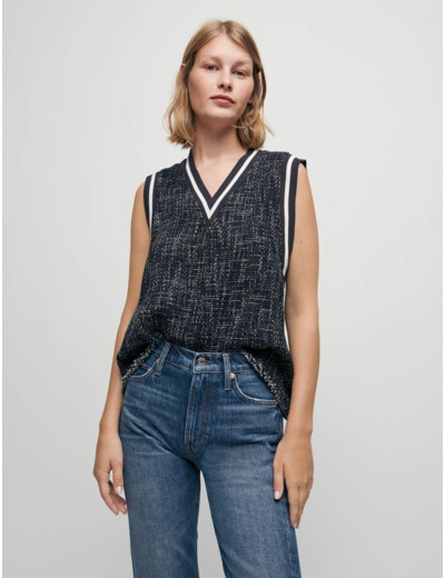 Top façon tweed à bandes contrastées