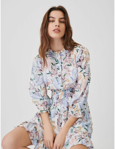 Robe smockée fils coupé lurex imprimé