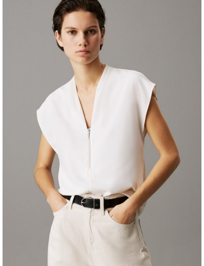 BLOUSE À MANCHES COURTES EN GEORGETTE ÉPAISSE AVEC FERMETURE ÉCLAIR