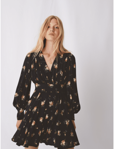 Robe patineuse cintrée en crêpe imprimé