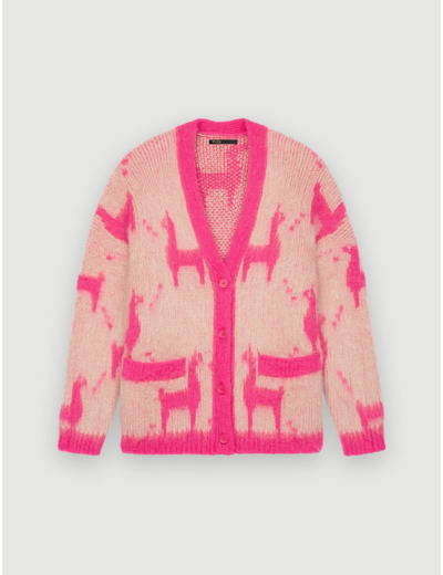 Cardigan en mohair brossé motif lama