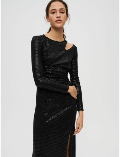 Robe longue à paillettes noires