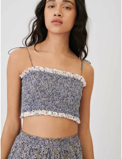 Crop top smocké façon bandeau