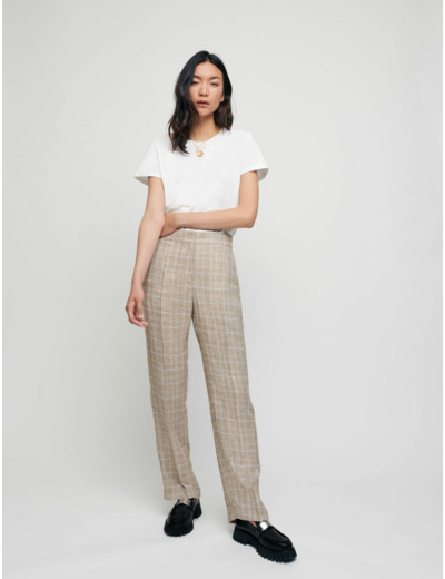 Pantalon en viscose lin à carreaux