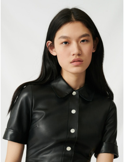 Robe chemise boutonnée en cuir