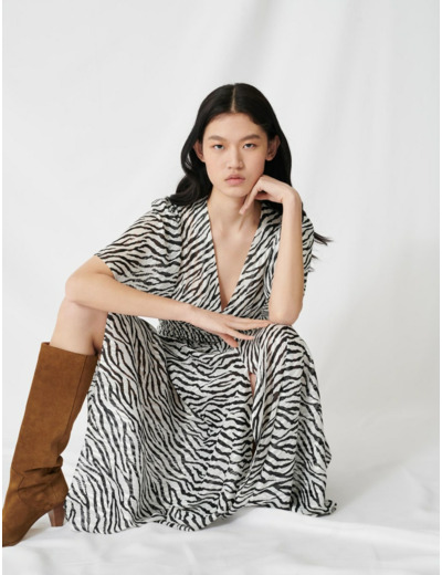 Robe longue en jacquard lurex zébré