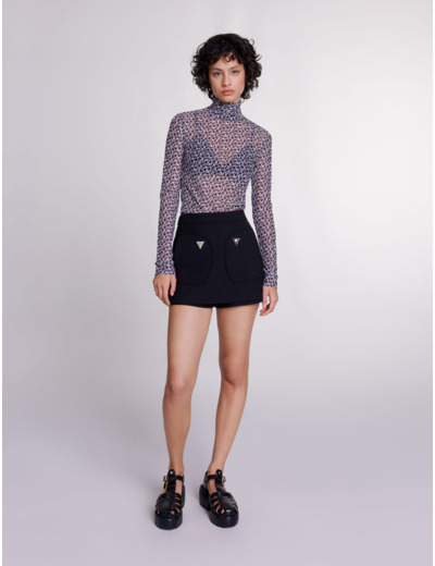 Top semi-transparent à motif
