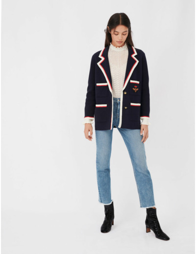 Cardigan col et poches contrastés