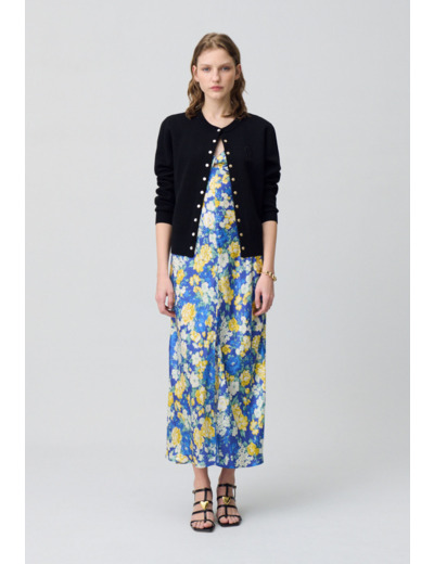 Robe longue satinée florale