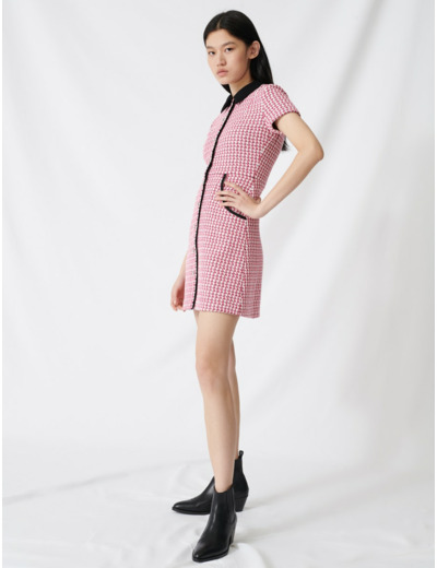 Robe façon tweed à détails contrastés