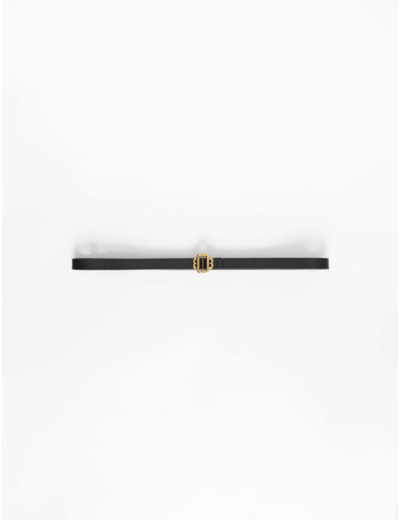 Ceinture fine en cuir noir boucle dorée