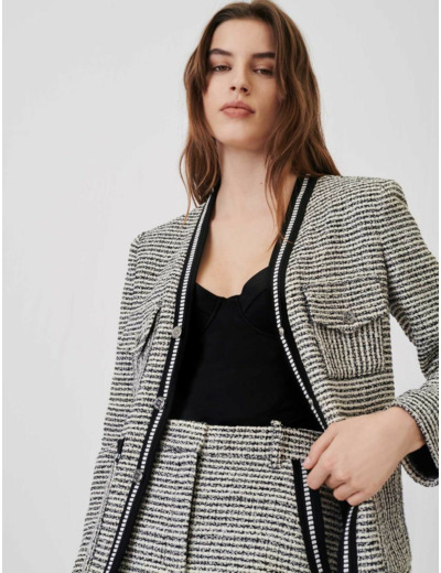 Veste façon tweed chinée et contrastée