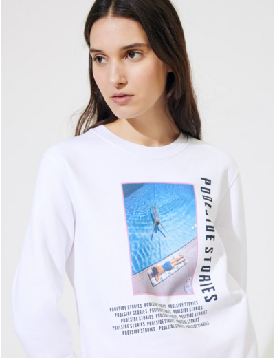 Sweat-shirt blanc sérigraphié