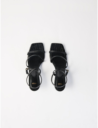 Mules à talons midi en cuir embossé