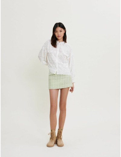 Chemise en coton brodé et ajouré