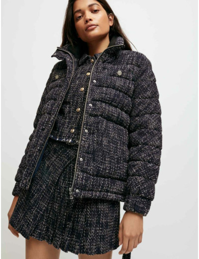 Doudoune façon tweed ceinturée