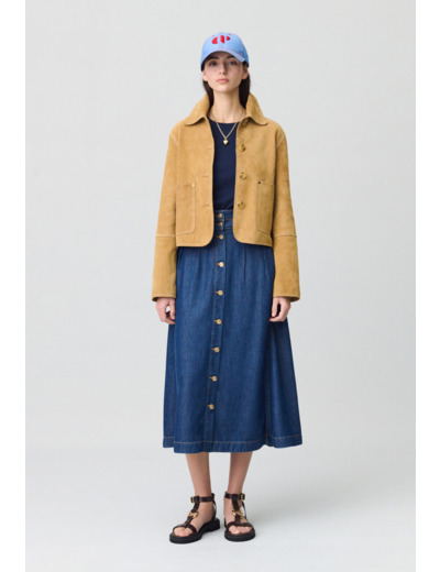Jupe denim longue à boutons