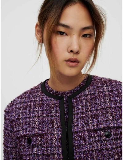 Veste en tweed violet matelassée