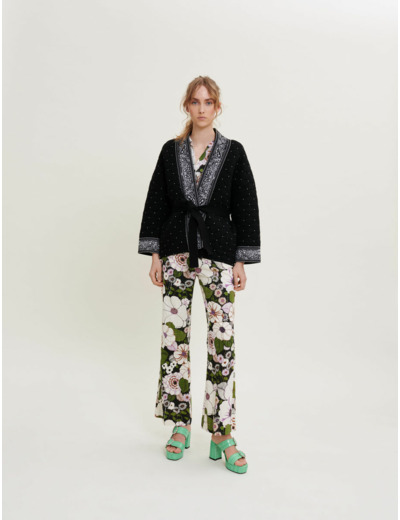 Cardigan en jacquard et studs ceinturé