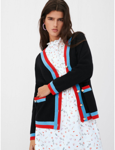 Cardigan à bandes contrastées