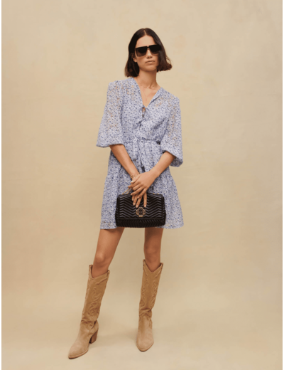 Robe babydoll ceinturée bleue