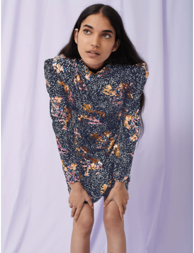 Robe drapée imprimée et sequins