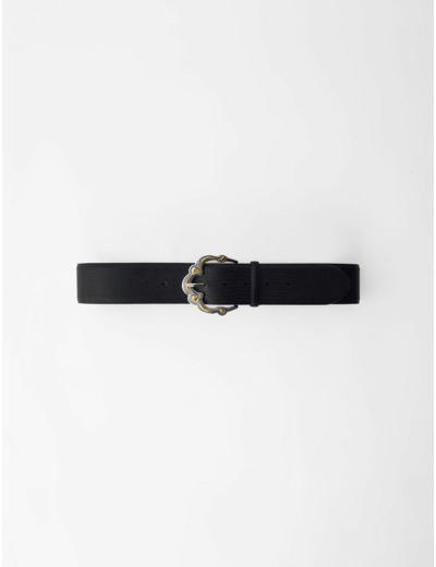 Ceinture en cuir noir embossé lézard