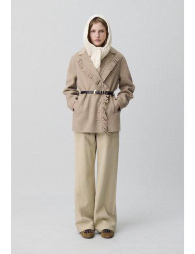 Manteau court laine franges