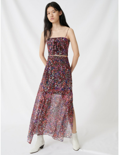Jupe à motif floral en soie
