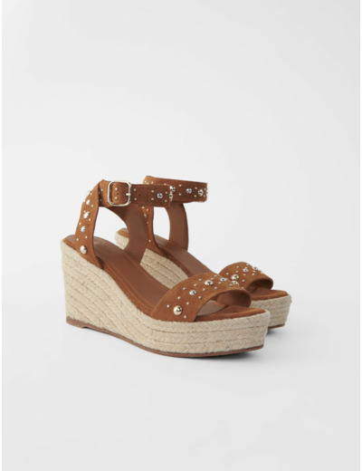 Sandales compensées à brides en suede