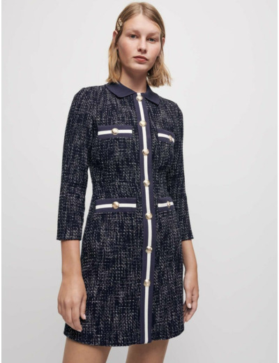Robe façon tweed à bandes contrastées
