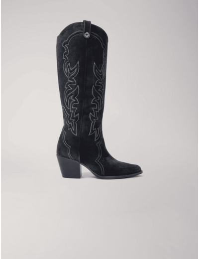 Bottes santiags en cuir suédé