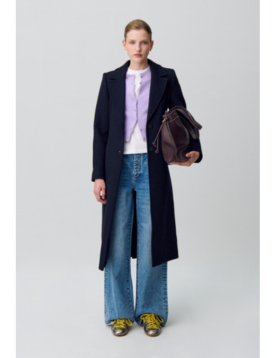 Manteau long croisé laine