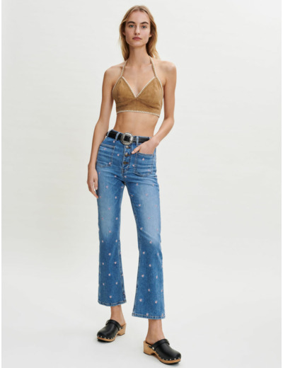 Crop top en suède à galons crochet