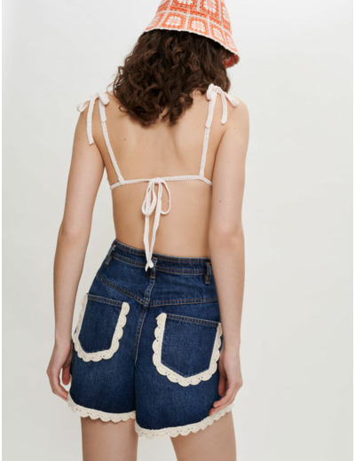 Short en jean finitions crochets