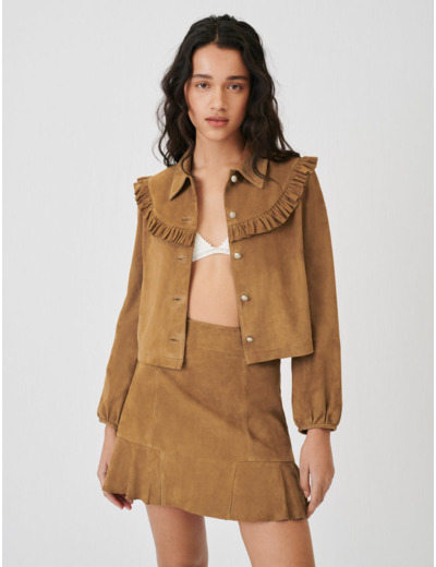 Blouson en daim à volants