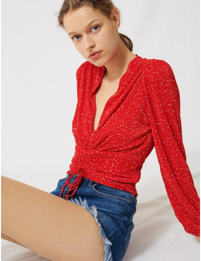 Top plissé bohème à pois