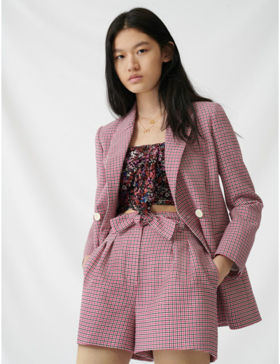 Veste droite croisée à carreaux