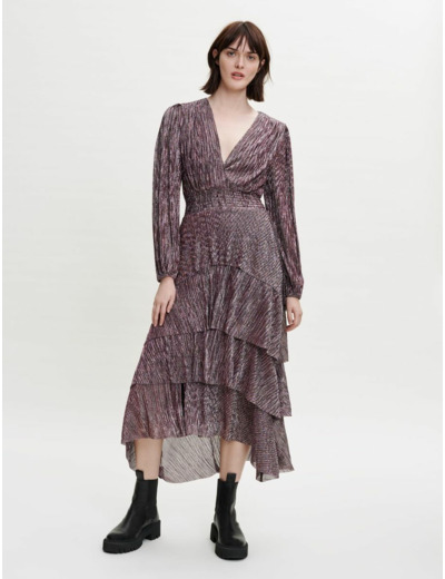 Robe à volants en lurex stretch