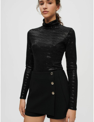 Short trompe l'œil noir à détails