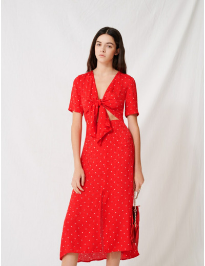 Robe longue nouée à imprimé pois