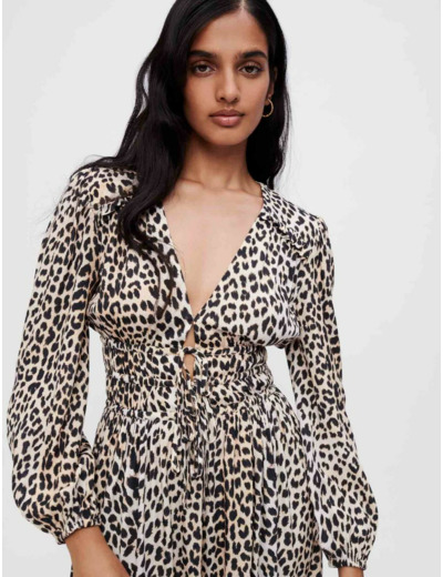 Robe longue en viscose imprimée léopard