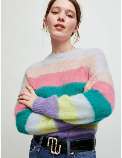 Pull en mohair brossé à rayures