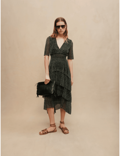 Robe fibres métallisées à volants