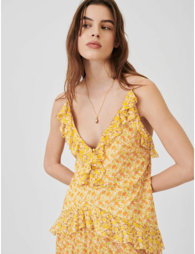 Robe à volants en voile de coton imprimé